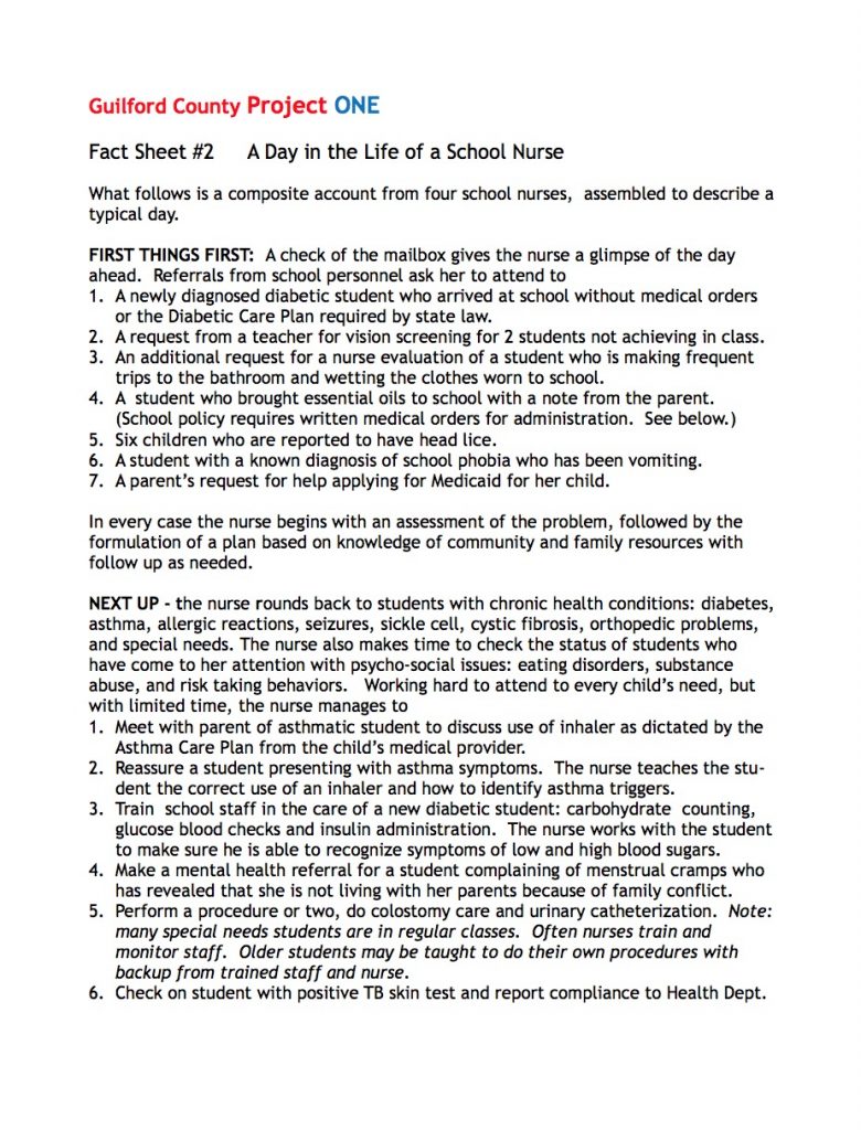 Fact Sheet #2: A Day in the Life of a School Nurse cover